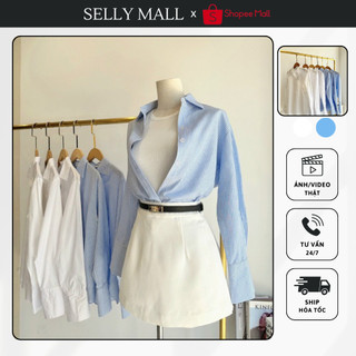 Áo Sơ Mi Nữ Kẻ Sọc Xanh Selyy Mall - Áo Dài Tay Oversize Form Rộng Trẻ Trung, Năng Động, Áo Nữ Phong Cách Công Sở A223