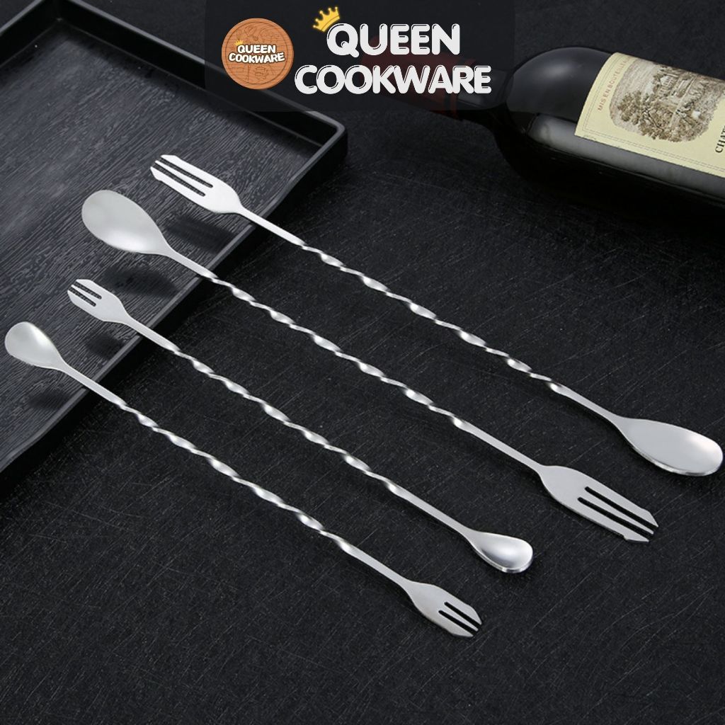 Thìa bar pha chế inox, thìa khuấy 2 đầu pha chế - QUEEN COOKWARE