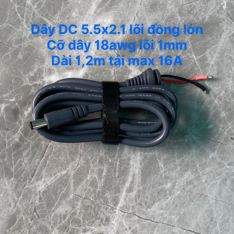 Dây nguồn DC ra đầu đực 5.5*2.1 các loại lõi lớn(2cái)