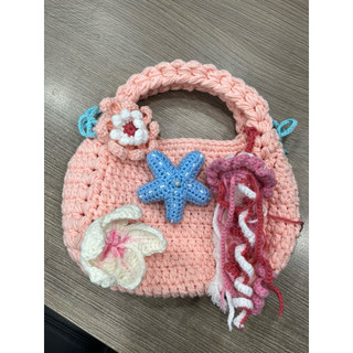túi len handmade đi biển (đã bao gồm hoa sứ, nơ, sao biển, sứa biển) nhiều phụ kiện