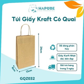 100 Túi giấy Kraft có quai 13x8x24cm GQZ032