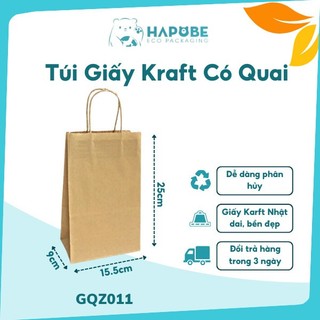 100 túi giấy kraft có quai 15x25cm Hapobe