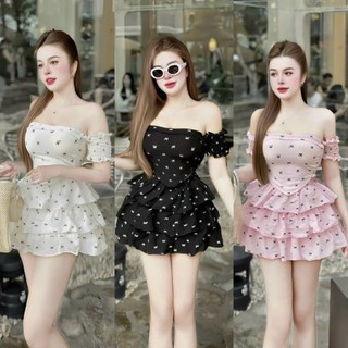 Sét áo cúp ngực vạt nhọn hoa nhí kèm chân váy 3 tầng siêu xinh