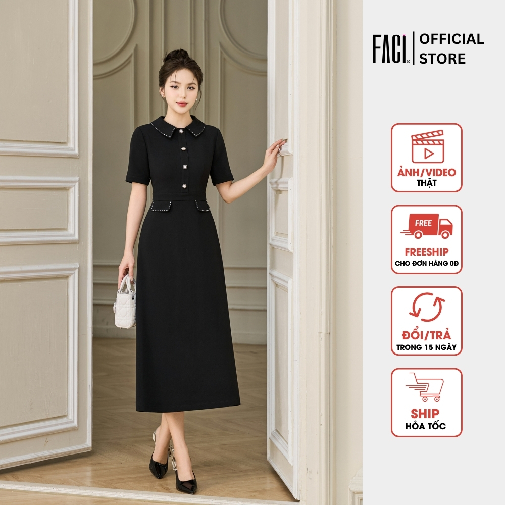 Đầm Nữ 𝐅𝐀𝐂𝐈 Dáng Dài Váy Công Sở Vải Chéo Ý Cao Cấp Dáng A Xoè Lịch Sự Sang Trọng FC240110