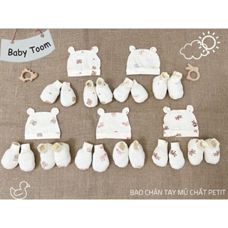 SET MŨ BAO TAY CHÂN HÀN QUỐC vải Petit thun lạnh, mềm mại, mịn, mát, co giãn có hoạ tiết cao cấp, cho bé yêu