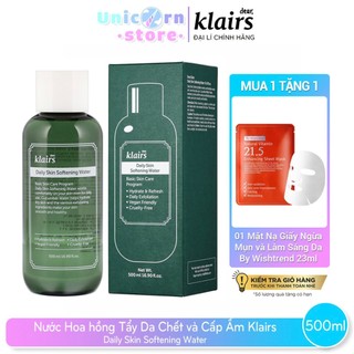 Nước Hoa hồng Tẩy Da Chết và Cấp Ẩm Klairs Daily Skin Softening Water 500ml