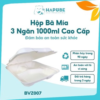 100 hộp bã mía 3 ngăn nắp liền BVZ007