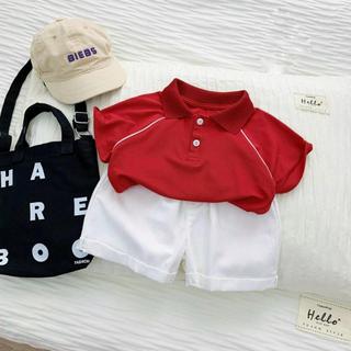  Set polo đỏ hình gấu nâu phối quần kaki trắng mềm sườn quần phối nắp túi năng động cho bé từ 9-25kg TB337