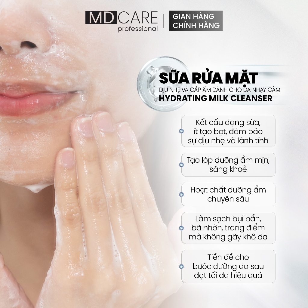 Sữa Rửa Mặt MD CARE Hydrating Milk Cleanser Dịu Nhẹ Và Cấp Ẩm Cho Da Nhạy Cảm 200ml