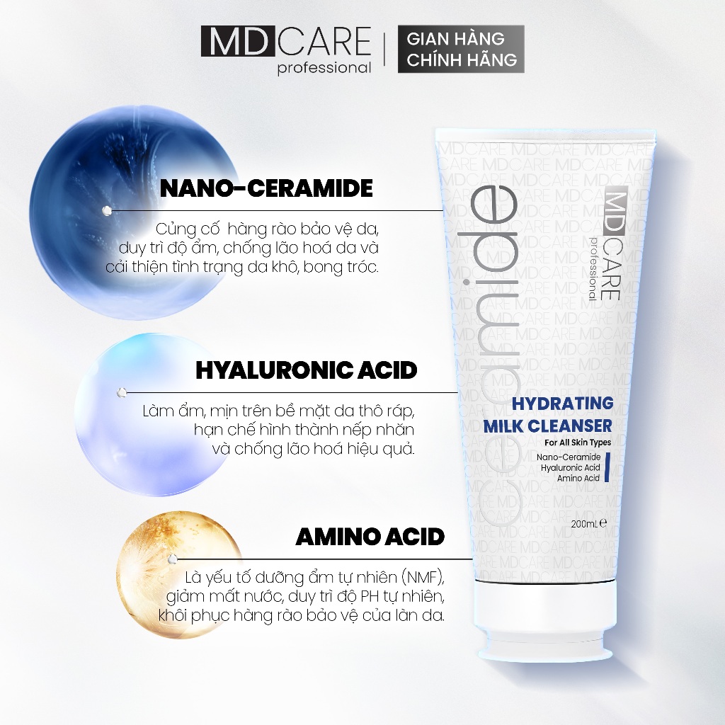 Sữa Rửa Mặt MD CARE Hydrating Milk Cleanser Dịu Nhẹ Và Cấp Ẩm Cho Da Nhạy Cảm 200ml