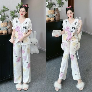 Đồ bộ nữ ANH MỸ pijama chất liệu lụa xước cao cấp tay ngắn quần dài xước bèo SP0307 official.anhmy