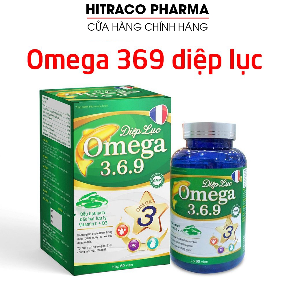 Viên dầu cá Diệp Lục Omega 369 giúp bổ não, giảm cholesterol trong máu, tăng thị lực - 60 viên