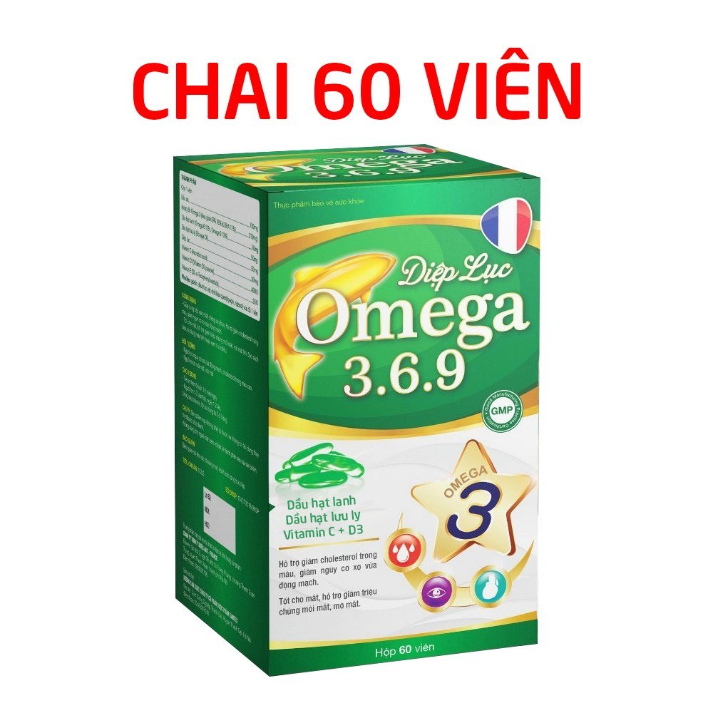 Viên dầu cá Diệp Lục Omega 369 giúp bổ não, giảm cholesterol trong máu, tăng thị lực - 60 viên