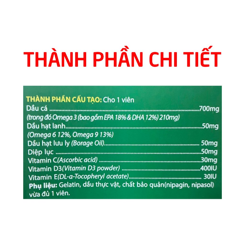 Viên dầu cá Diệp Lục Omega 369 giúp bổ não, giảm cholesterol trong máu, tăng thị lực - 60 viên