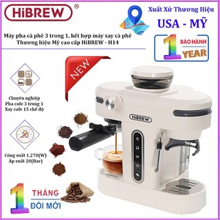 Máy pha cà phê bán tự động 3 trong 1 Espresso, Cappuccino, Latte. Kết hợp máy xay cà phê 15 chế độ