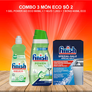 Combo 03 món Gel rửa chén bát Finish Power All In 1 Eco 0% không mùi rửa sạch và an toàn chai 900ml