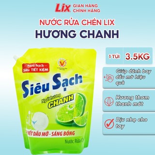 Combo 2 nước rửa chén LIX 7KG siêu sạch hương chanh loại túi 2C-N4301 làm sạch vết bẩn dầu mỡ không hại da tay