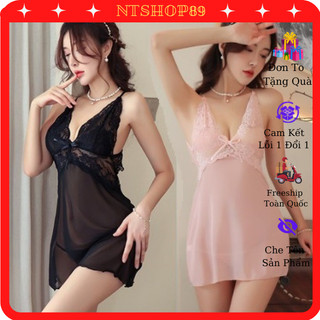 Váy Ngủ Ren Quai Chéo Lưng Quyến Rũ 1710 🌿 (Tặng kèm quần chip lọt khe ) 🌿 Đồ ngủ nữ