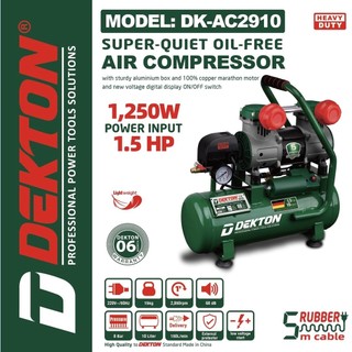 Máy nén khí không dầu 10 lít dekton dk-ac2910, công suất 1.5hp, 1250w/, 2 piston