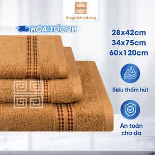 Combo Khăn Mặt Khăn Tắm Khăn Tay Belleto C3Q09 Cotton Cao Cấp Mềm Mại Kích Thước 28x42cm, 34x75cm, 60x120cm