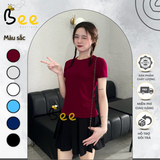  Áo thun nữ BEE dáng ôm baby tee cổ tròn tay ngắn màu đỏ đô công sở 