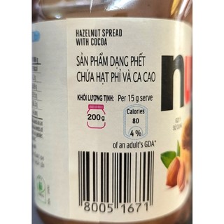 (hộp nhỏ NUTELLA 200g) BƠ HẠT PHỈ CA CAO PHẾT BÁNH MÌ Hazelnut Spread with Cocoa