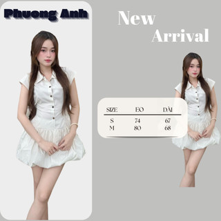 Váy nữ dáng bí cổ sơ mi cài cúc cộc tay chất thô kaki có quần lót trong