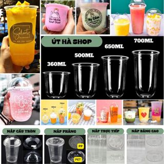Set 50 ly/ cốc nhựa đáy bầu đẹp dày kèm nắp 360ml, 400ml, 500ml, 650ml, 700ml, 1000ML đựng trà sữa, chè siêu sang