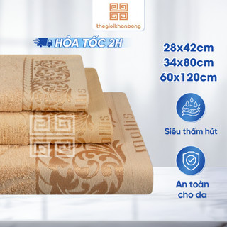 Combo Khăn Mặt Khăn Tắm Khăn Tay Mollis C3MR5 Sợi Modal Siêu Thấm Hút Mềm Kích Thước 28x42cm, 34x80cm, 60x120cm