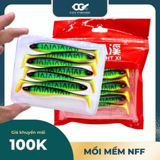 Mồi mềm NFF vỉ 7 con màu xanh tiger chính hãng, combo mồi mềm NFF kèm lưỡi BKK, mua combo mồi + lưỡi tặng 5 khoá