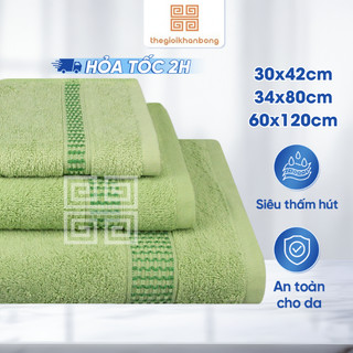 Combo khăn tay khăn tắm khăn mặt mollis chất liệu cotton mịn màng kích thước 30x42cm, 34x80cm, 60x120cm