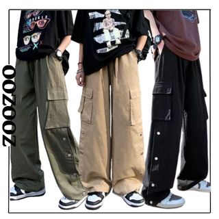 Quần kaki Cargo ZITI dáng suông ống rộng xẻ tà phối nút bấm hàng thiết kế unisex Vuasivuare