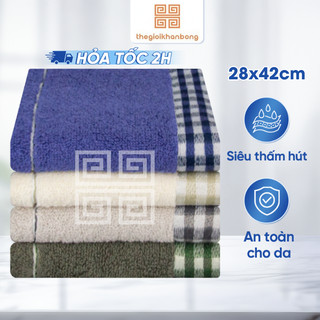Khăn Mặt Nhỏ Songwol Line Check HL06 Cotton Mềm Mại Không Khô Khi Giặt Thiết Kế Viền Kẻ Tinh Tế 28x42cm