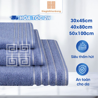 Combo Khăn Mặt Khăn Tắm Khăn Mặt Nhỏ Songwol Silver Line C3S07 Chất Liệu Cotton Viền Bạc 30x45, 40x80, 50x100cm