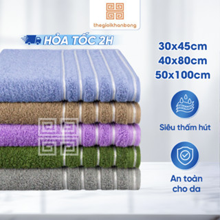 Khăn Mặt Khăn Tắm Khăn Tay Songwol Silver Line Cotton Thấm Hút Kích Thước 30x45cm, 40x80cm, 50x100cm