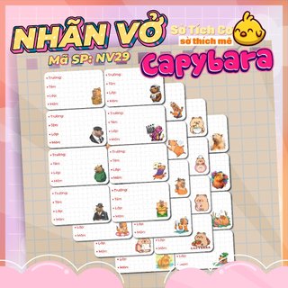 Nhãn vở capybara, nhãn dán vở cute, meme - giấy nhãn capybara, nhãn tên capy dán cắt sẵn - msp: nv29