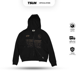Áo nỉ tsun double zip hoodie - đen - - thêu - khóa kéo 2 chiều