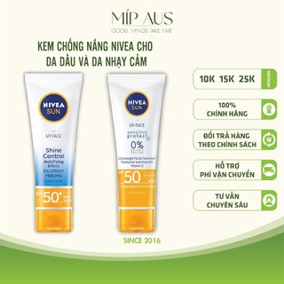 Kem chống nắng dành cho da dầu và da nhạy cảm - nivea sun uv face shine control / nivea sensitive spf 50+ 50ml