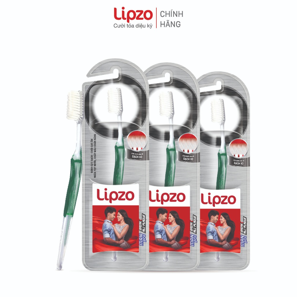 [Combo 2-3] Bàn Chải Đánh Răng Lipzo Pro For Man Cho Nam Giới Men Răng Yếu Công Nghệ Lông Nở Kết Hợp Chỉ Tơ Nha Khoa