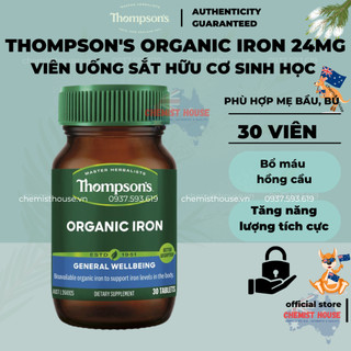Thompson's Organic Iron Viên Uống Bổ Sung Sắt Hữu Cơ Organic Phù Hợp Người Lớn & Mẹ Bầu Hàm Lượng 24mg