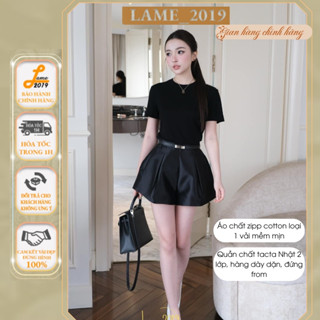 Set đồ nữ cộc tay ( kèm đai) - Set áo phông quần đùi cạp cao hack dáng basic 2 màu Đen Trắng thiết kế mùa hè cao cấp