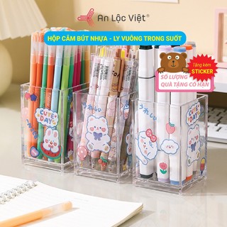 [HÀNG MỚI CỰC HOT] Ống đựng bút trong suốt để bàn, ống đựng cọ trang điểm, Ly đựng bút đa năng (tặng kèm sticker)