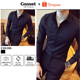 Áo sơ mi, áo sơ mi nam, sơ mi đen, chất lụa mềm mịn thấm hút mồ hôi, dáng áo slimfit mặc trẻ trung