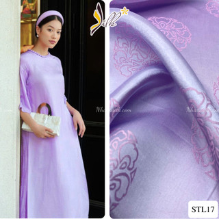 Lụa may áo dài - SILK – hoa văn sen tròn màu tím hồng – STL17
