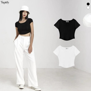 Áo croptop nữ tay ngắn TOPTIFY kiểu cổ tròn vạt bầu form Basic thun borip co giãn Harper Top AC47