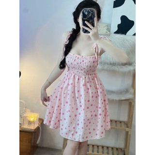 Đầm 2 dây cột dây may nhún thân form xoè
