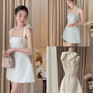 ĐẦM ĐI TIỆC ĐÍNH NƠ SAU CỔ KẾT CHUỖI DÁNG CHỮ A SANG TRỌNG