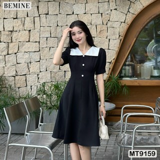 Đầm thiết kế cổ phối V eo đính cúc dáng xếp ly BEMINE MT9159