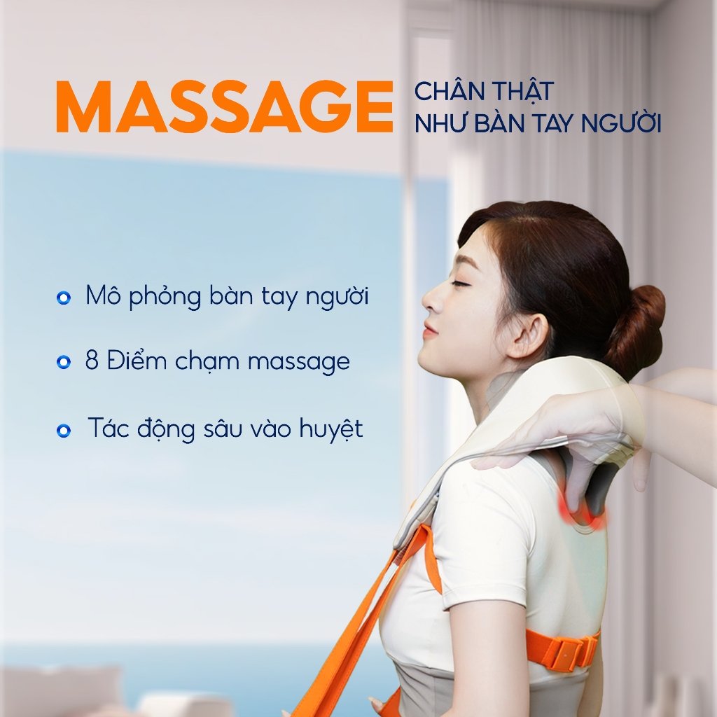 Máy Massage Cổ Vai Gáy BUMAS M3 PRO - Massage chườm ấm 8 điểm chạm - Hàng Chính Hãng