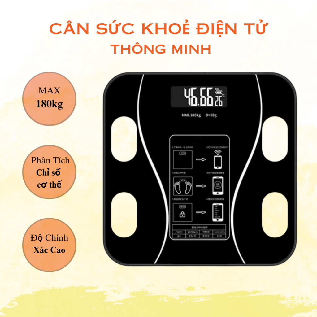 Cân Điện Tử Sức Khoẻ Màn Hình LCD Rõ Nét Mặt Kính Cường Lực Cao Cấp Thiết Kế Gọn Nhẹ